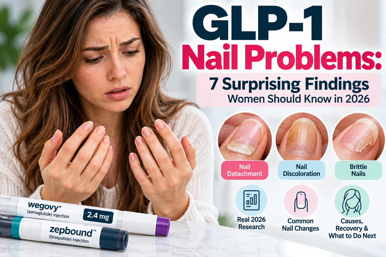 GLP-1 nail problems including nail detachment and discoloration